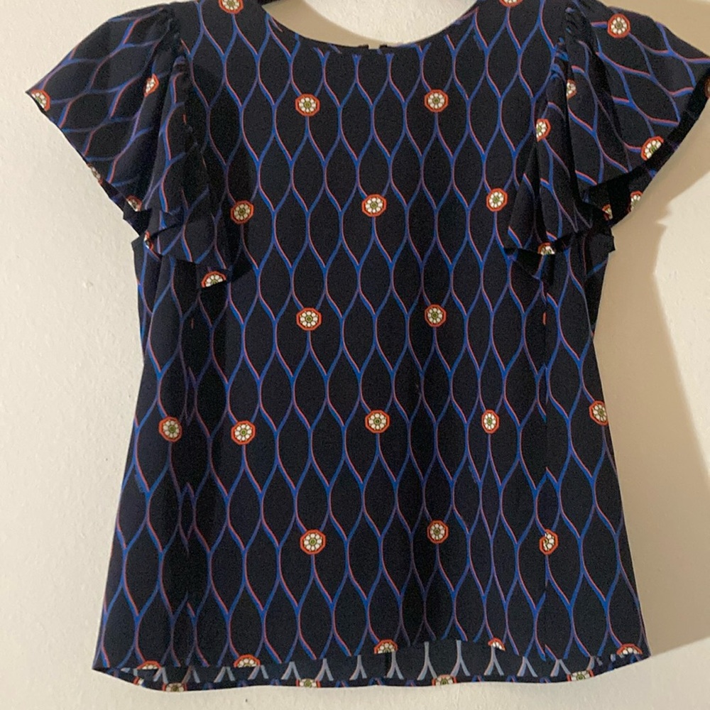 H&M x Kenzo pattern top with ruffle sleeves XS / Sz 2